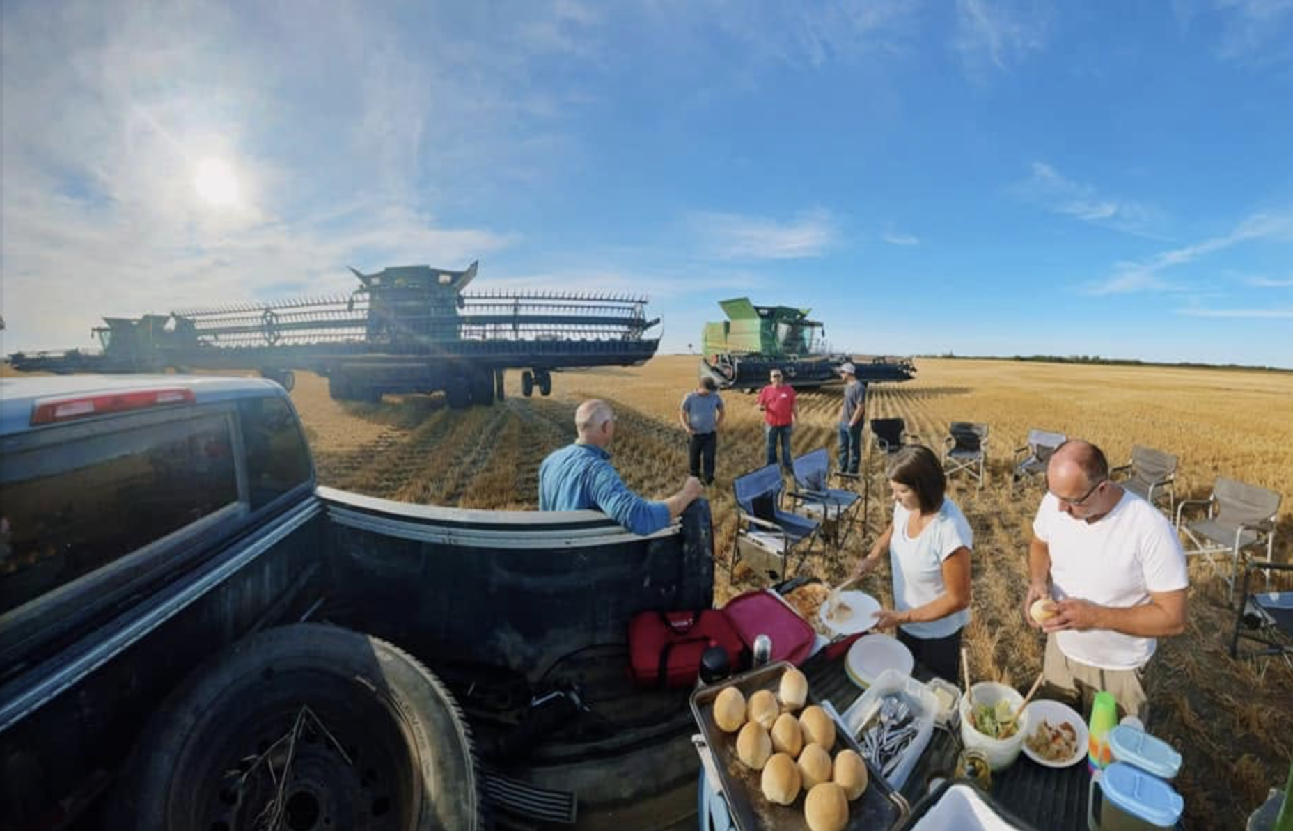 The family farm outside Saskatoon during harvest