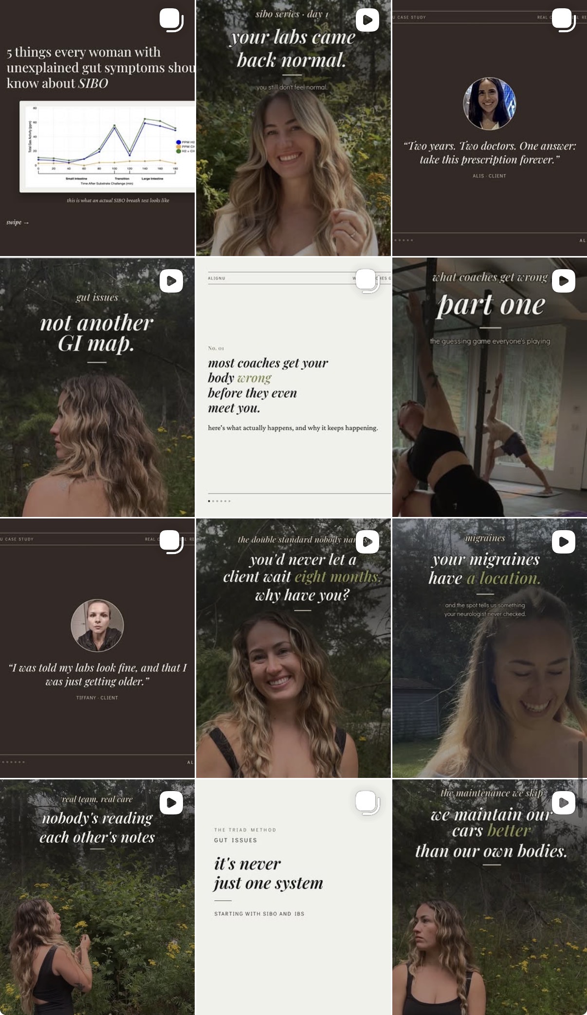 Wellness client Instagram grid